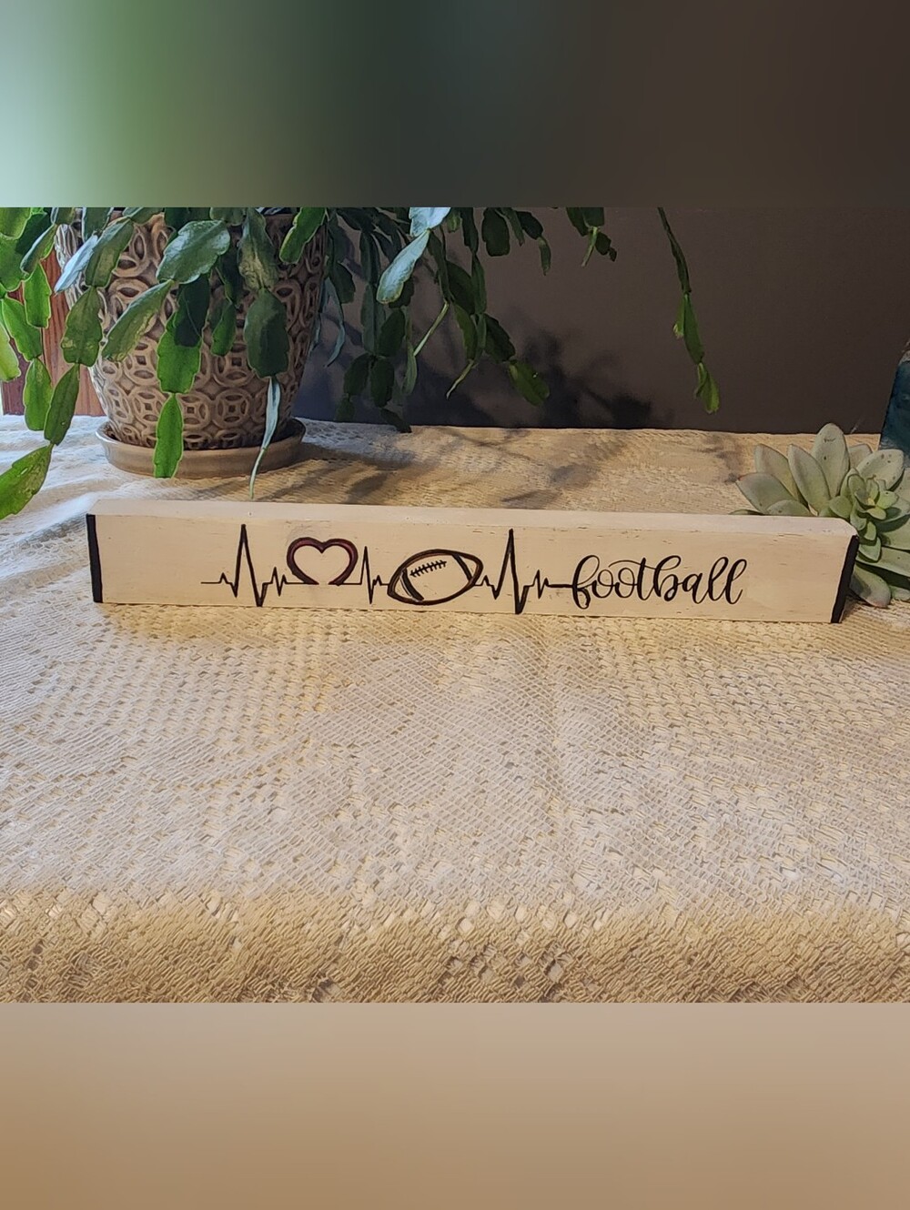 Handpainted Wooden Football Heartbeat Sign Desk Decor